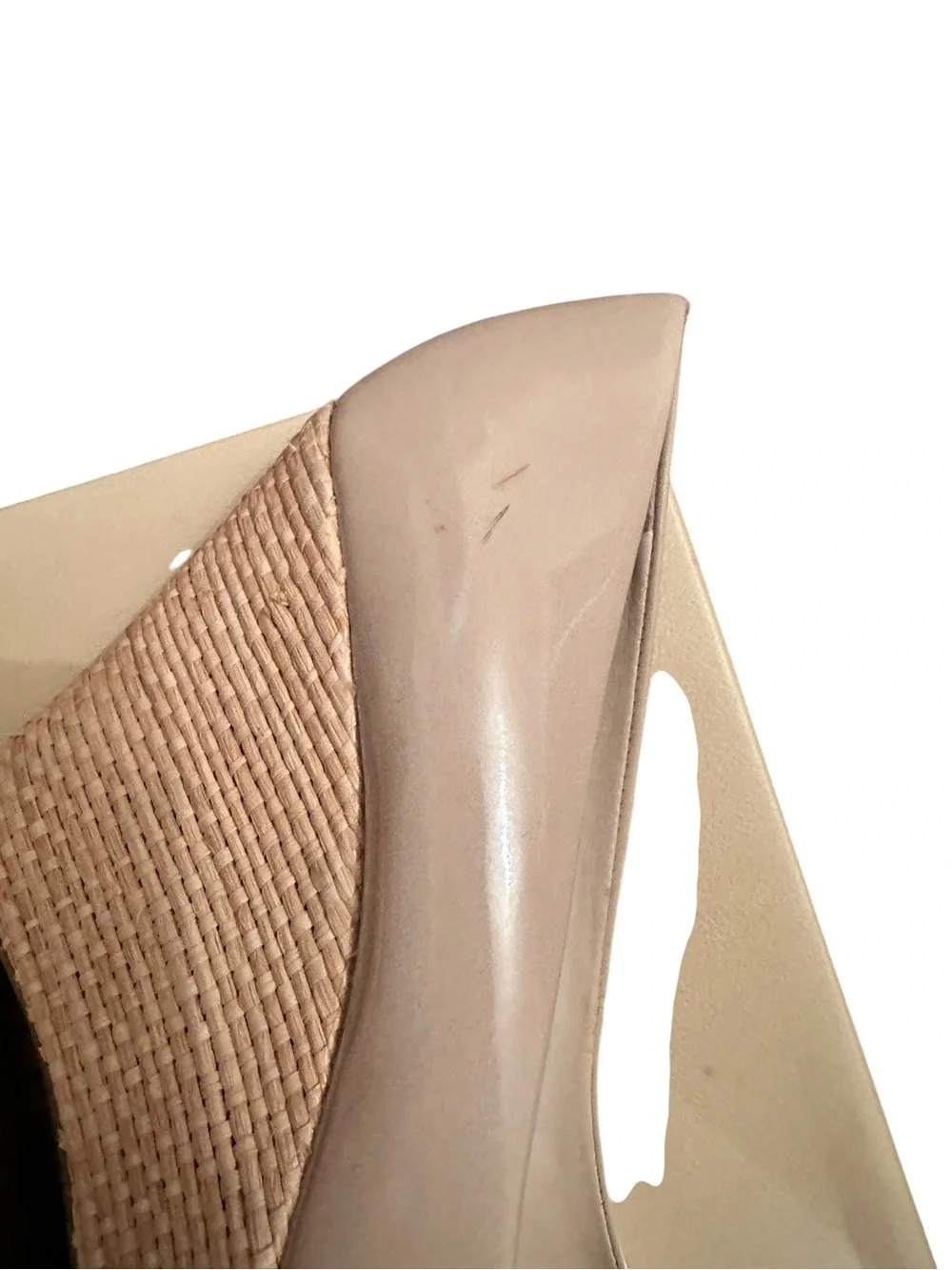 Women’s Franco Sarto Nude Patent Peep-Toe Wedge Heels Size 9M